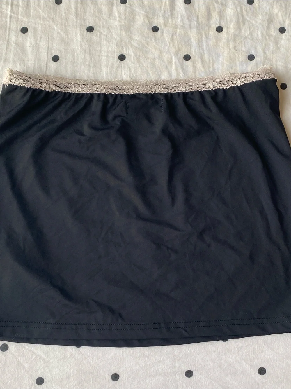 Edikted Black Mini Slip Skirt with Cream Lace Trim